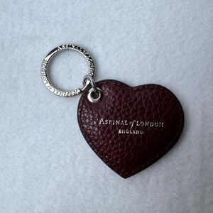 Aspinal Of London England Heart Keychain Red Leather Key Ring Charm